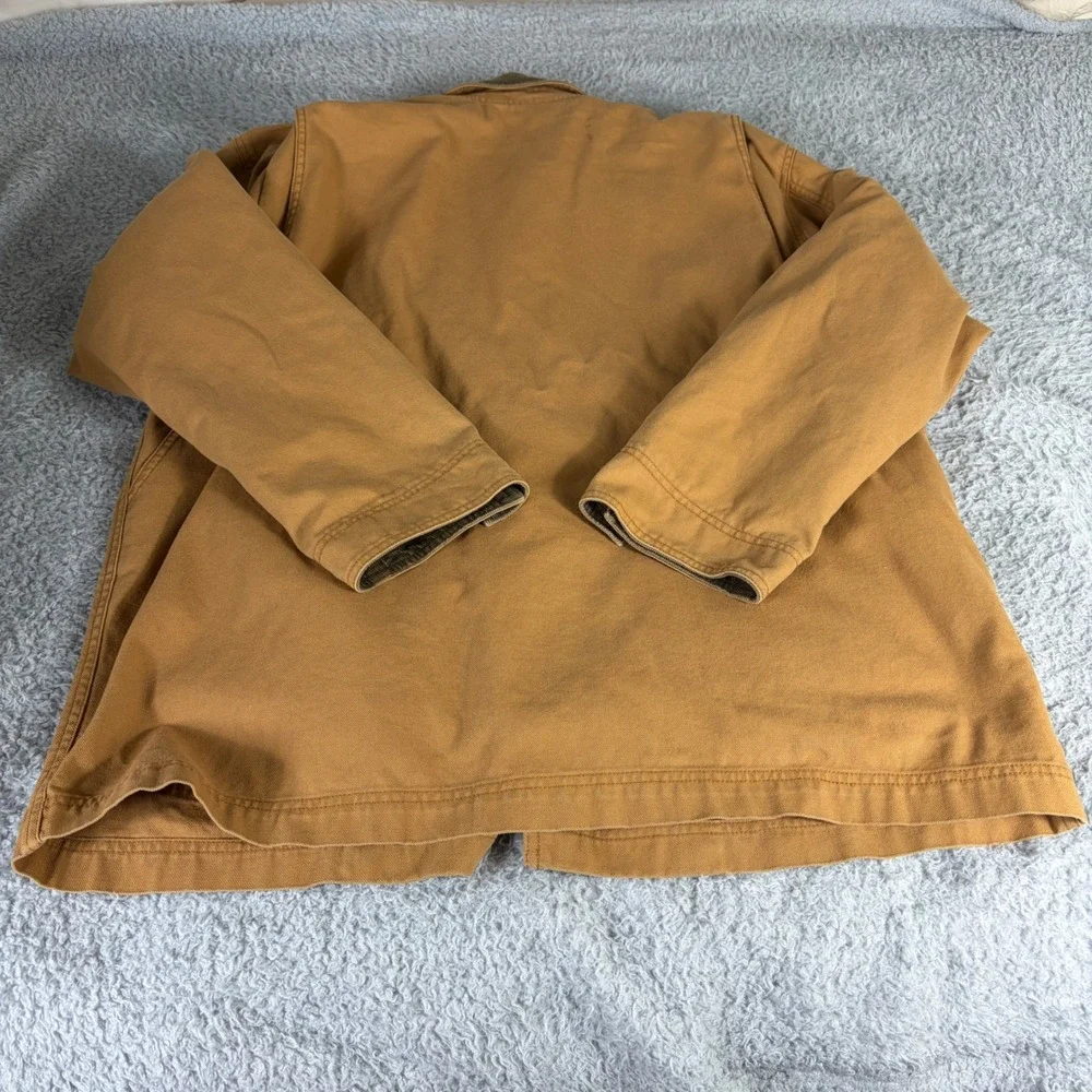 LL Bean Mens Original Field Coat Tan Canvas Primaloft Plaid Lined Jacket L Reg
